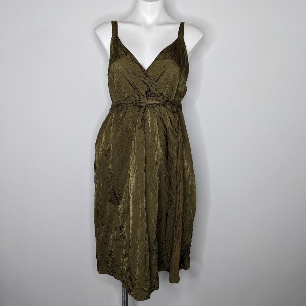 Eileen Fisher Green faux wrap v neck dress 12